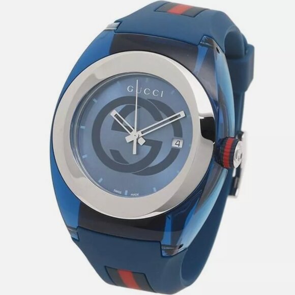 Gucci Men's Swiss Blue Watch Rubber Strap New With Box